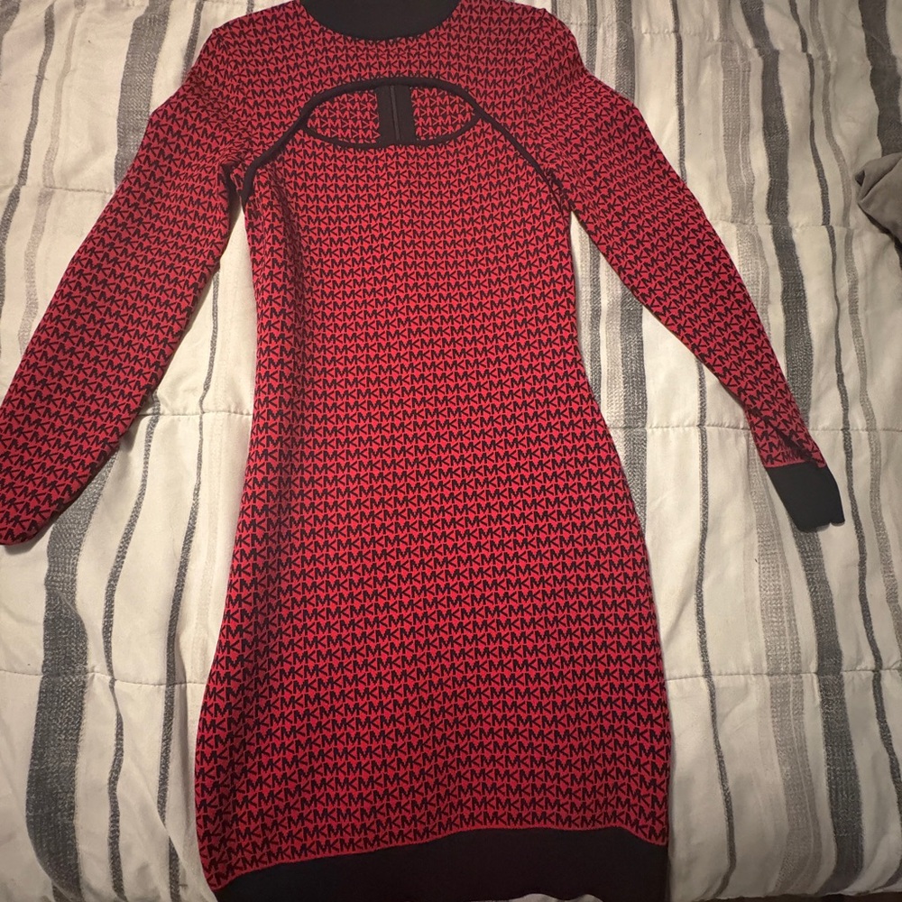 Michael Kors Red Mock Neck Bodycon Sweater Dress